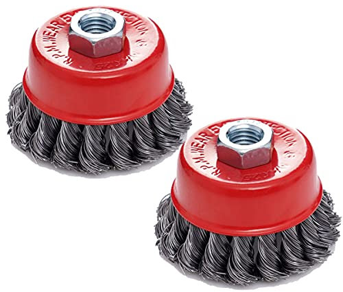 2 Brosse Métallique Meuleuse en coupe de 75mm avec filetage M14 en fil d'acier torsadé