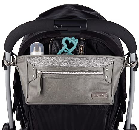 Itzy Ritzy Verstellbarer Kinderwagen-Organizer, mit zwei integrierten Taschen, Reißverschlusstasche vorne und verstellbaren Riemen, passend für fast jeden Kinderwagen, Grayson
