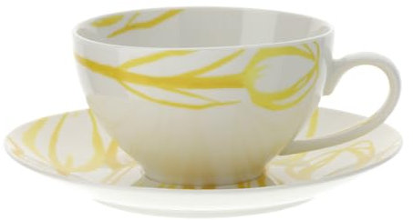 Natale Tazza da Colazione in procellana con piattino Tulipani Gialla 12x7cm