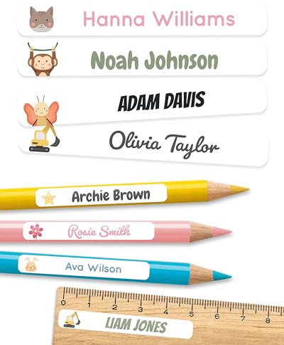 75 Étiquettes autocollantes personnalisées pour l'école - Étiquettes prénom pour crayons et matériel scolaire - Résistantes à l'eau - Blanc