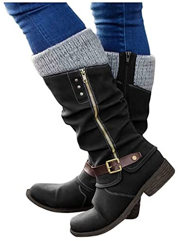 Winterstiefel Damen Gefüttert Stiefeletten Niedrige rutschfeste Schlupfstiefel Flache Wasserdicht Winterschuhe Leicht Bequem Schneestiefel Kurze Stiefel