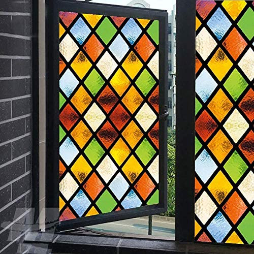 LXDWEI Dekorative Fensterfolie Diamant Stil Farbglas ohne Kleber 40x100cm