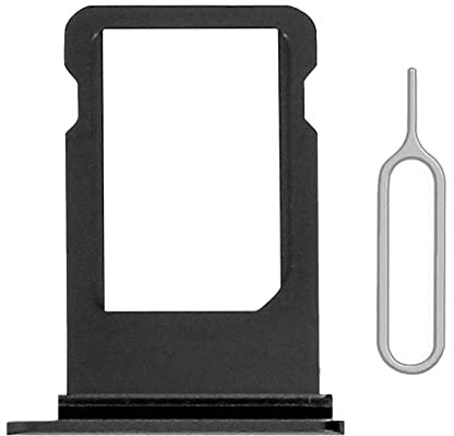 Perzework Single SIM Card Tray Holder Slot Replacement for iPhone SE 2020 / SE 2022/8 (Black) with Waterproof Rubber Ring and Eject Pin