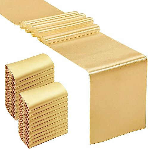 JoliJour Tischläufer Satin,20er-Pack Satin-Tischläufer für Hochzeiten,30*275cm,Glatter Satin Tischläufer Rechteck und Runde Tischdekoration für Geburtstagsfeier,Tischläufer für Hochzeit,Gold