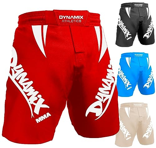Dynamix Athletics MMA Fight Shorts Light 2.0 - MMA Grappling Kampfsport Mixed Martial Arts Hose Short für Herren (as3, Alpha, m, Regular, Regular, Rot/Weiß)