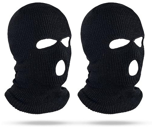 SKHAOVS 2 Pack Sturmhaube mit 3 Löchern,Gestrickte Sturmhaube für Damen/Herren, Winter Skimaske, Balaclava, Warm Gesichtshaube Schwarz Vollgesichtsmaske, Einheitsgröße, für Outdoorsports (Schwarz)