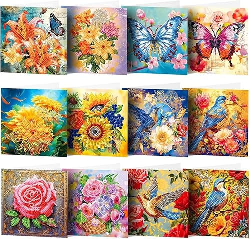 Demiawaking DIY 5D Diamond Painting Grußkarte Diamant Malerei Karten Weihnachtskarte Geschenkkarte mit Umschlag fuer Weihnachten Neujahr (12Pcs C)