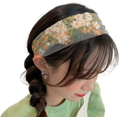 NICENEEDED Mesh-Elastisches Stirnband Mit Blumenstickerei, Rutschfestes Stirnband Mit Spitzen-Blumenstickerei, Vintage Stretch-Kopfschmuck-Haarband Für Frauen Und Mädchen, Haarschmuck Halloween
