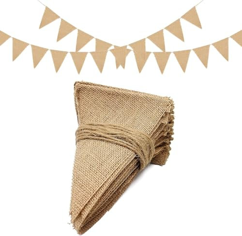 Wimpelkette aus Sackleinen, einfarbig, zum Dekorieren und Bemalen, Party-Banner, DIY-Dekoration, Schild, hängende Girlande, Shabby-Chic-Vintage-Stil, Wimpelkette, dreieckige Wimpel, 3 m Länge