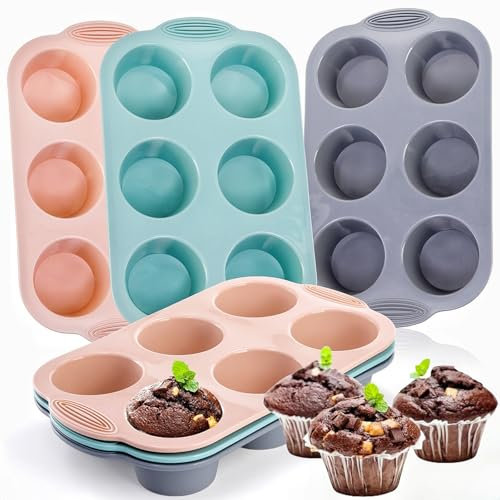 Tlence 6 Pack Silicone Muffin Pan, 6-Cavity 5.5OZ Nonstick Muffin Tin, Food Grade Kitchen Baking Cupcake Tray, Silicone Bakeware Molds for Brownies Cakes Tart Bread, Dishwasher Safe, BPA Free