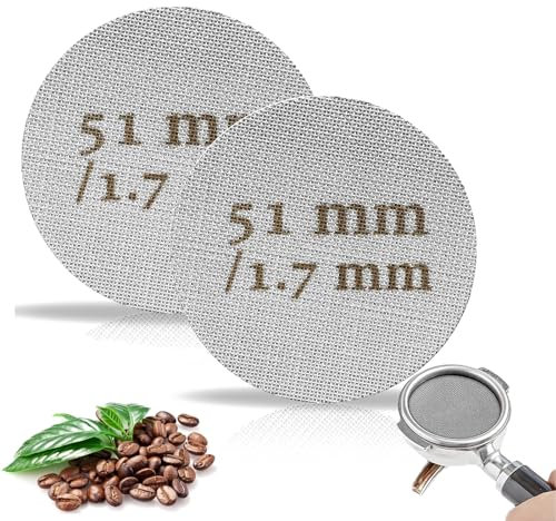 Puck - Colador de café (51 mm, 2 unidades, filtro de café sinterizado, profesional, para espresso, soporte de filtro, 1,7 mm de grosor, 150 μm, acero inoxidable 316, reutilizable, no se oxida)
