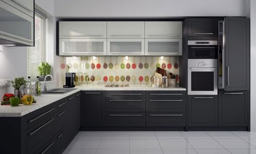 Feldmann Preiswert Wohnen L-Form Küchenzeile 'Kvantum' Küchenblock 385x253cm Lava Front MDF vanille Graphit