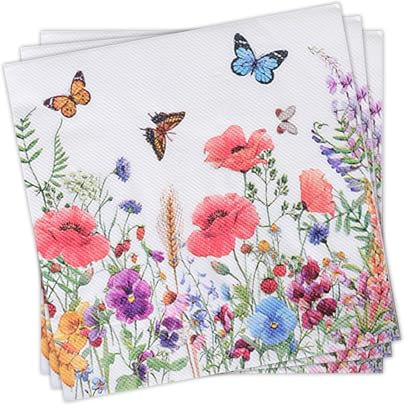 20pcs Floral Butterfly Napkins Paper, Spring Summer Table Decorations Serviettes Colourful Butterfly Flower Pattern Napkins Disposable, Spring Theme Party Birthday Tableware Party Supplies, 33 * 33cm