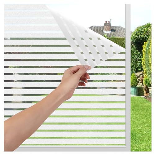 LEMON CLOUD Fensterfolie Vertikale Streifen Fenster Sichtschutzfolien, Anti-UV Selbstklebende Milchglasfolie Statische Folie ohne Klebstoff, für Büro und Haus Dekorative Folie - 75x200cm