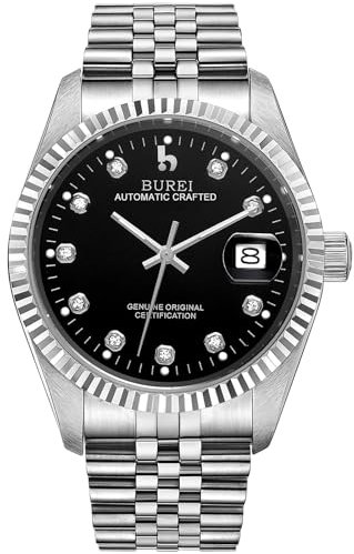 BUREI Herren Automatikuhr Luxus Business Wasserdicht Edelstahl Uhren für Männer, Self-Winding