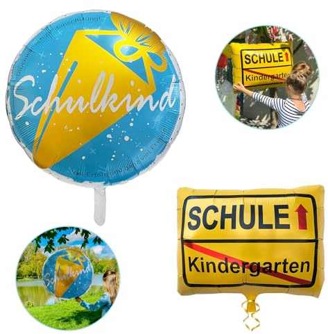 Oblique Unique® 2er Set Folienballon Schulkind + Kindergarten/Schule Ortsschild Luftballon Hänge Deko für Schuleinführung Einschulung Schulanfang