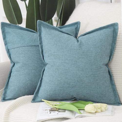 Madizz 2er Set Imitationsleinen Kissenbezügen mit breiter Kante Weiche dekorative Kissenbezüge für Sofa Schlafzimmer Kissenhülle Blau 40x40 cm Quadrat