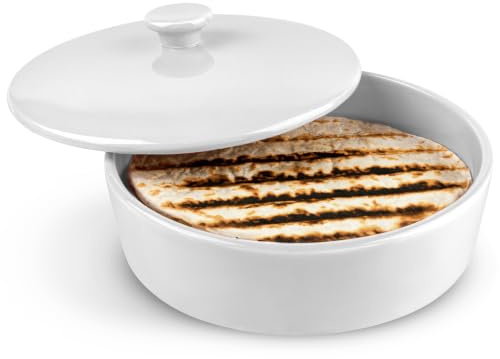 Kook Keramik-Tortillawärmer, handbemalt, mit Deckel, 21,6 cm, Marshmallow | Für 12 Tortillas, Aufbewahrungsbehälter, für Tacos, Arepas und Fladenbrot, mikrowellen- und spülmaschinenfest