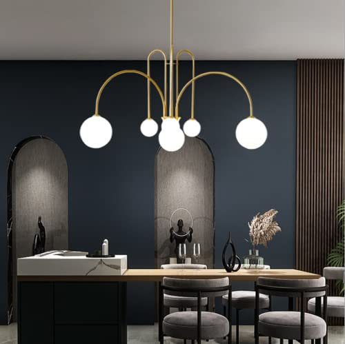 SSNCcNC Kronleuchter Modern 6 Flammig Esstisch Pendelleuchte Nordisch Deckenlampe Glas Metall Hängeleuchte HöHenverstellbare G9*6 Pendellampe für Esszimmer Wohnzimmer Küche Schlafzimmer,Gold