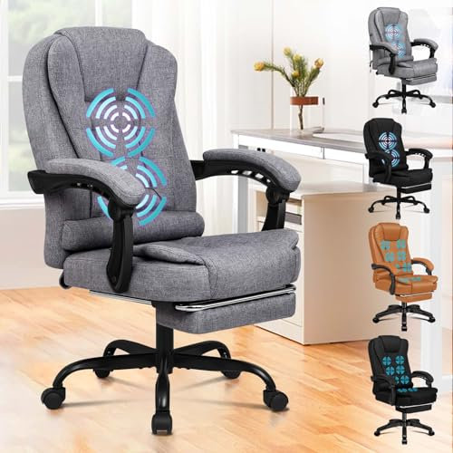 ALFORDSON Chair Bürostuhl, Computer-Schreibtischstuhl, Gaming-Stuhl, ergonomisches Hochlehnerkissen, Lordosenstütze mit Rollen, bequemer Rennsitz, verstellbar, drehbar, rollbar, Leinen, Gray