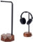DELORIGIN Wooden Headphone Stand with Smartphone Holder, Darker Wood Base, Iron Bar, Gaming Headset Stand, Desk Hanger for Airpods Max, Men Gift, All Headphone Sizes