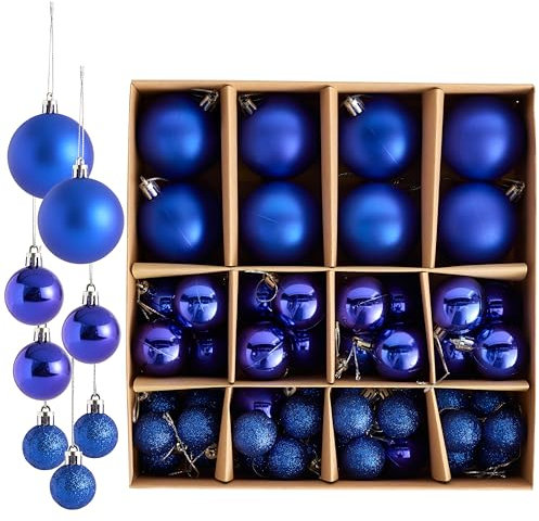 THE TWIDDLERS – Confezione da 50 Palline di Natale Blu - Varie Dimensioni e Finiture - 6cm, 4cm, 3cm - Opache, Lucide e Glitterate per Decorazioni dell’Albero di Natale