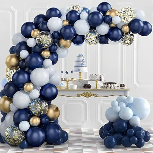 WTZWYFWJ Ballons Girlande Blau Geburtstag Set,128 Stück Marineblaues und Goldenes Ballongirlanden-Set mit Konfetti Ballons,für Baby Shower Kleiner Junge Geburtstag Im Ocean-stil Brautduschen