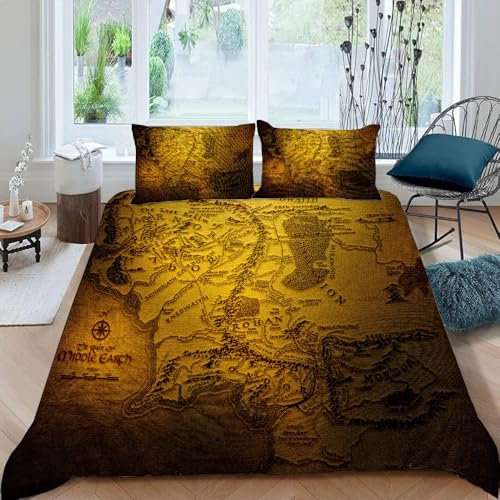 LORDOS Bettwäsche 155x220 cm & 1 Kissenbezüge 80x80 cm - Der Herr der Ringe Bettbezüge aus Atmungsaktivem Mikrofaser, Superweiches Bettbezug Set 3teilig