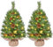 Yaheetech 2Pcs Pre-lit Artificial Mini Christmas Tree, 2ft/61cm Tabletop Small Christmas Tree w/12 Pinecones, 35 Warm White LED Lights, Battery-Operated for Home Party Decor, Green