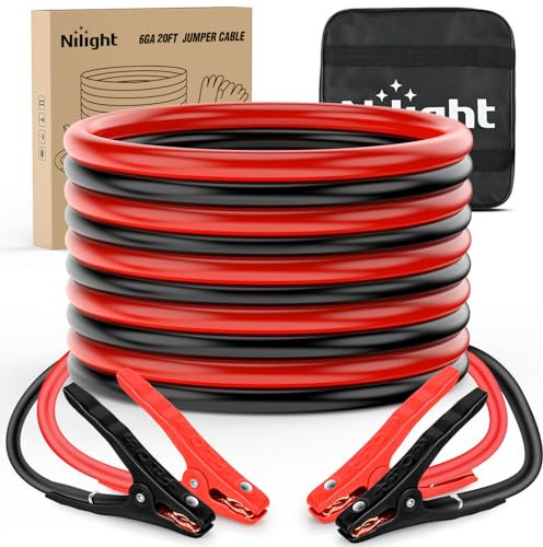Nilight Car Battery Jumper Leads, 6 Gauge, 20 Feet Heavy Duty 450A CCA Reinforcement Cable with Carry Bag, Emergency Kit for Truck, SUV, Sedan, Motorcycle