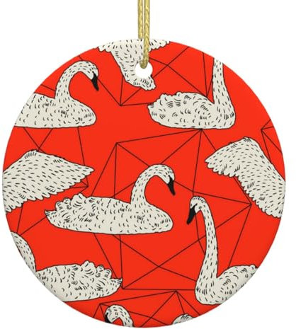 Weihnachtsbaumschmuck, weiße Keramik, hängende Accessoires, schwimmende weiße Schwäne, Weihnachtsbaumschmuck, Kugel, Heimdekoration (runde Form)
