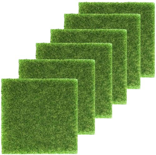 HoAhaMay 6pcs Gazon Artificiel de Jardin, 15x15cm Tapis de Gazon Artificiel Tapis de Jardin Miniature Mousse Artificielle Jardin Gazon Artificiel Ornements Mousse Bricolage terrasse décorative