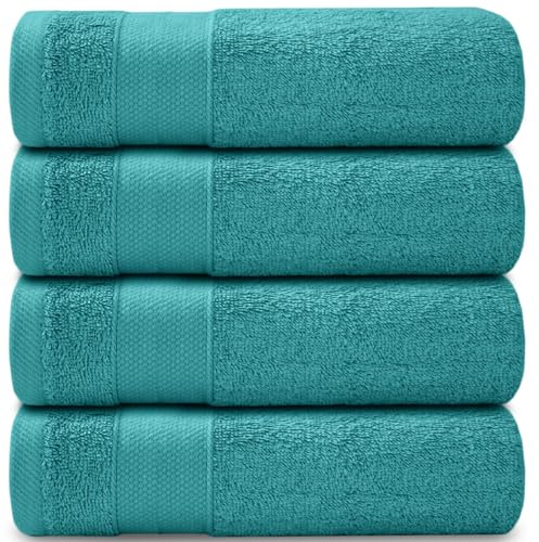 Casabella Towels - Luxury Athens Bath Sheets - 100% Cotton Super Soft Large Bath Towel - 4 Pack Quick Dry Towel Bath Sheet - Highly Absorbent Aqua Sky Bathsheets - Large Bathroom Towels