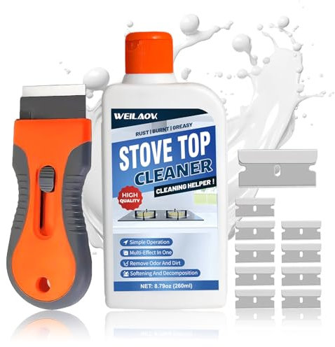 WEILAOK Pulizia Piano Induzione il Kit, Detergente Vetroceramica e Induzione Potente Contro Croste Nere e Grasso Bruciato, Gel Pulizia Forno 260ml+Raschietto