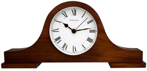 Holzwerk Holz Vintage Rustikal Retro Design Tischuhr Braun Traditionelle Tisch Uhr Elegante Holztischuhr Ohne Ticken Leise Römischen Ziffern Zahlen Kaminuhr Wohnzimmer Küche Standuhr Braun