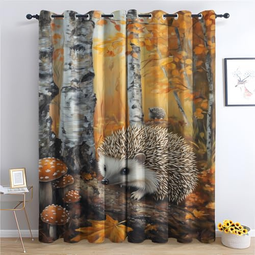 Luxfieo Igel Vorhänge Süße Waldtiere Vorhang Blickdicht Gardinen 160 cm Lang Verdunklungsvorhänge mit Ösen Thermovorhang für Wohnzimmer Schlafzimmer Kinderzimmer Fenster Deko 2er Set