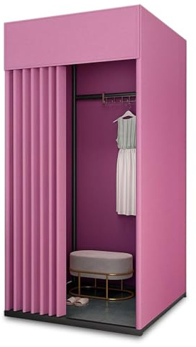 Zertylre Umkleidekabine Freistehend,Quadratische Umkleideraum,Mobile Anproberaum mit Vorhang und Haken, für Bekleidungsgeschäfte, Boutiquen,Büro und Einkaufszentrum (Hellviolett, 100x100x200cm)