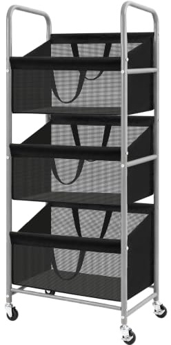 STO STO 3-Tier Vertical Rolling Laundry Hamper with Removable Bags, 120L Stackable Laundry Sorter Basket, Clothes Hamper with Wheels for Small Spaces, Closet, Bedroom, Bathroom, Laundry Room, Black
