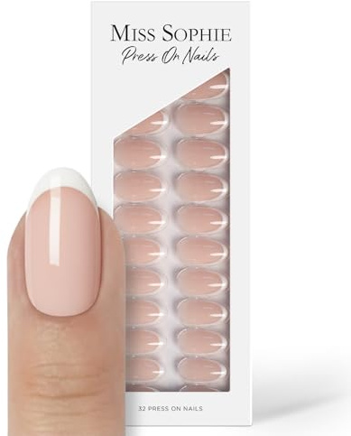 Original Miss Sophie Press On Nails | 32 Stück | French Tips | Medium Round | Für Fingernägel