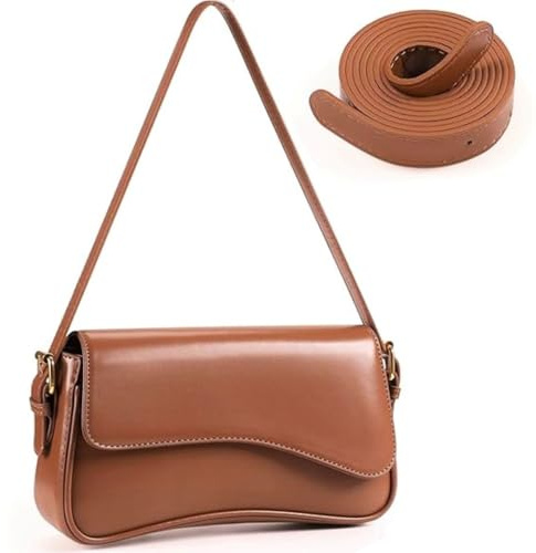 Sprießen Damen Schultertaschen Mit Reißverschluss, Vintage Aesthetic Y2K Tasche, PU Leder Crossbody Bag Mit 2 Verstellbarem Gurt, Handtaschen Damen(Rotbraun)