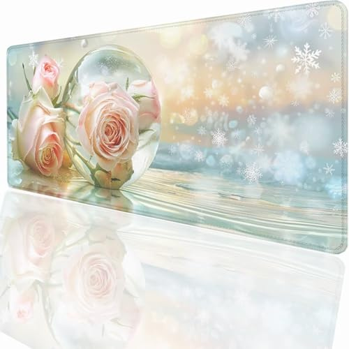 Tapis de Souris de Jeu, 59.4 x 31.7inch XXL Tapis Souris Gaming Grand, Antidérapant Étanche, Extended Long Clavier Mouse Pad, Accessoire Bureau, pour Gamer, Ordinateur, PC Rose Fleur KSWT30