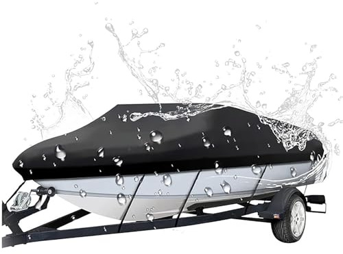 Heavy Duty Boat Cover for Lund Boats 1600 Fury Tiller 2017-2025, Waterproof Tear-Resistant Oxford Fabric, Full Protection Speedboat Cover Speedboat Shelter,B Black