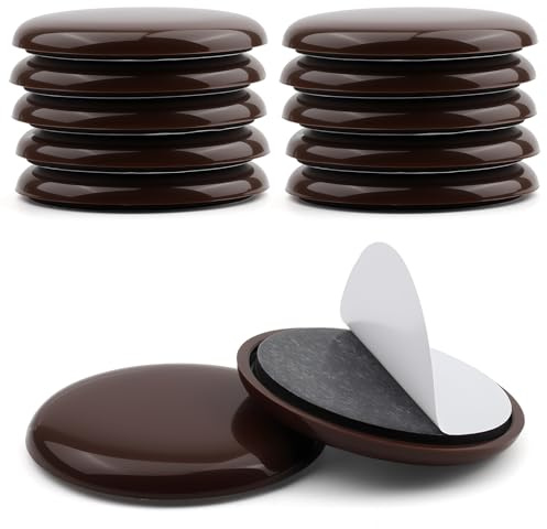 10 Stück Möbelgleiter selbstklebend, Ø 50 mm, Teflongleiter PTFE Gleitoberfläche, rund Stuhl Gleiter Bodengleiter für schwere Möbel, Stühle, Teppich, Laminat, Parkett und Fliesen (Braun)