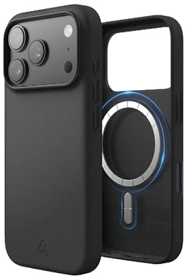 Alkaya Hochwertige Leder Hülle für iPhone 17 Pro Max kompatibel mit MagSafe,Schwarz Leder,Weiches, Stoßfestes Case mit Präzise Passform,rutschfest,Mit Schutz für Kamera&Display, Elegantes Design
