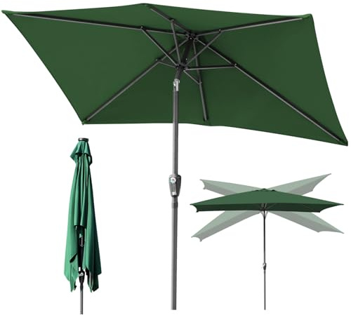 Tysobes Parasol 1,4x2,1/2x3 m, UV50+, Parasol avec manivelle et réglage à 30°, 160g/m² de tissu en polyester, sans socle, grand parasol à manivelle pour piscines, balcons et jardins, avec LED/sans LED