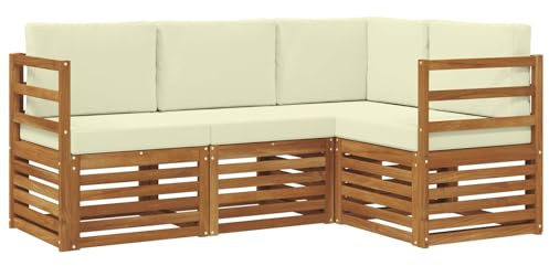vidaXL Sofagarnituren 4 pcs Natur und Creme Massivholz Akazie, Outdoor Sofa, modernes Möbel, robuster Terrassen-Lounge, Garten, Sitzgelegenheit für Wohnzimmer-Set