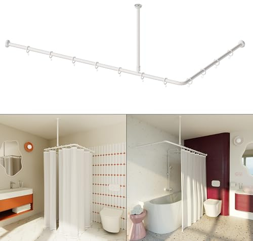 AQUABAD Hastaflex Vario Duschvorhangstange, Weiß, für Dusche und Badewannen von 90x90cm bis 80x175cm