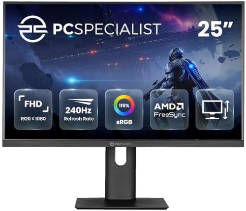PCSpecialist - GD25F Gaming Monitor - 25 FHD 240Hz Monitor - IPS Panel 1ms MPRT - FreeSync HDMI 2.0 DP 1.4-115% sRGB 1920x1080 - Black