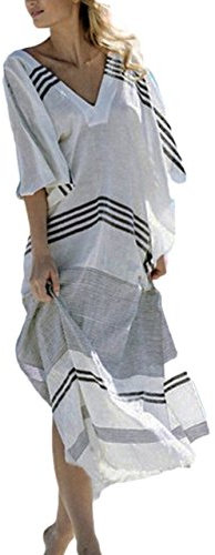 Bsubseach Women Black White Striped Turkish Beach Kaftan Beachwear Swimwear Bikini Cover up Maxi Dress