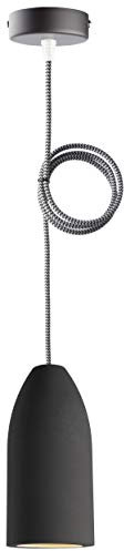 Buchenbusch urban design Betonlampe dark edition 7,5 x 16 cm, Deckenlampe einflammig, LED Pendelleuchte mit Textilkabel Schwarz-Weiß, Hängelampe Esstisch Küche Wohnzimmer, Baldachin schwarz